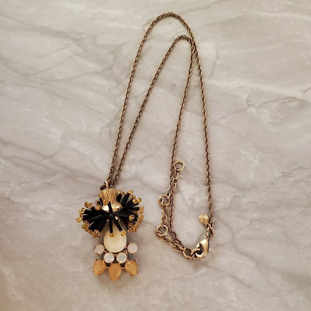 ✨ J. Crew Black Gold Matchstick Iridescent Rhinestones Crystals Beaded Pendant ✨